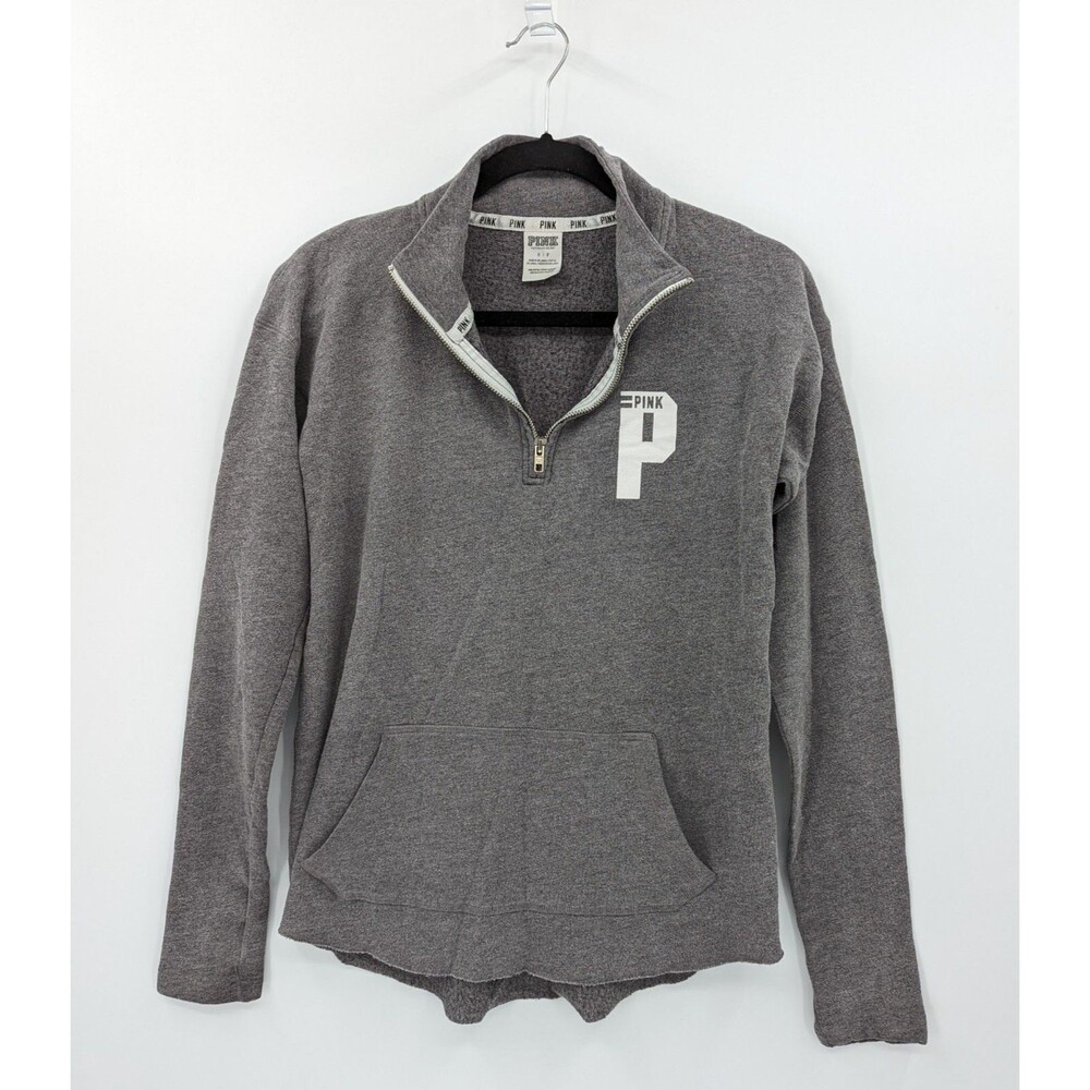 Victoria's Secret PINK Hoodie Women’s S Gray Pullover Logo-READ